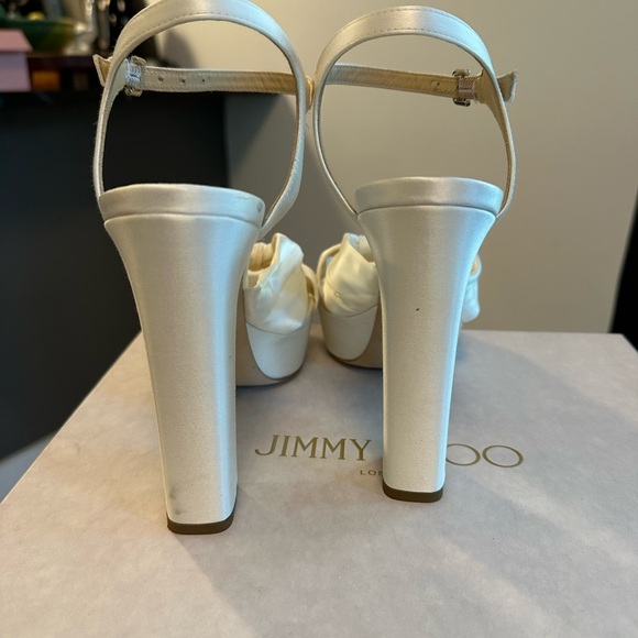 Jimmy Choo Heloise White Satin Platform Heels 120 MM - Picture 5 of 11